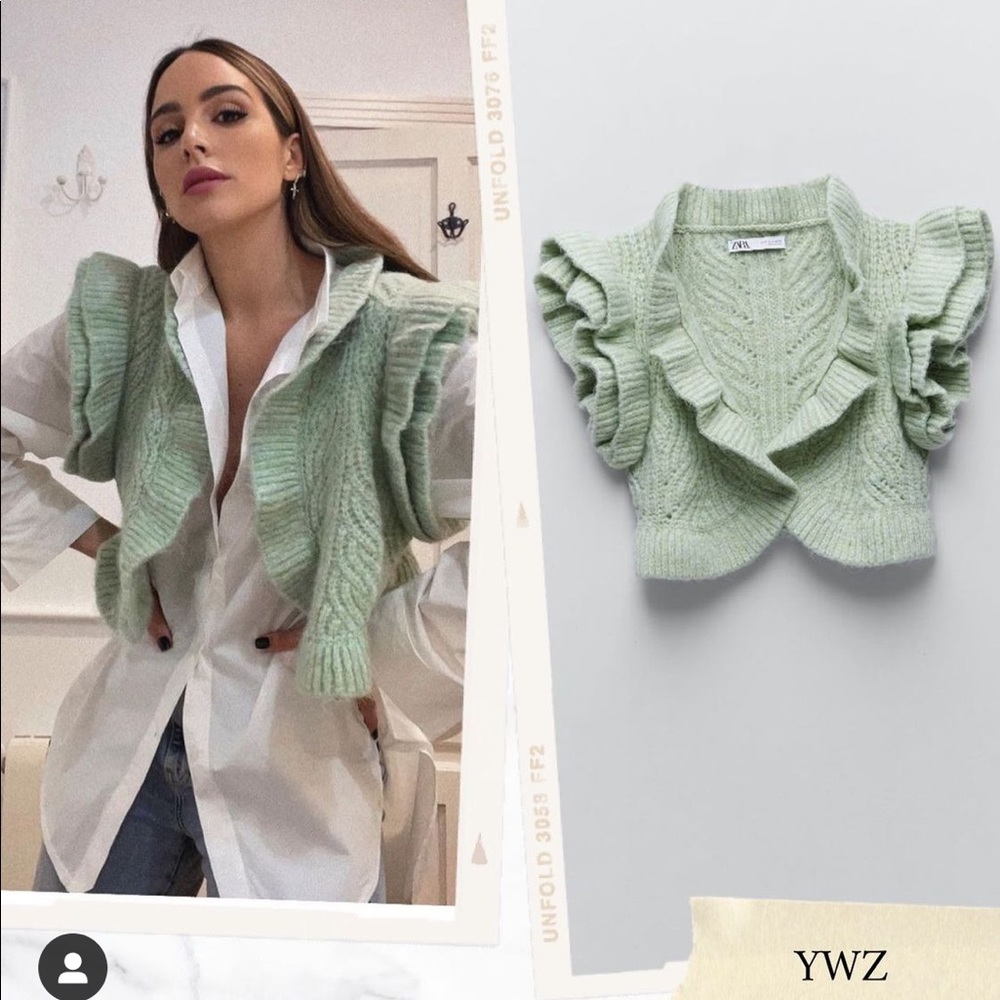 NWT ZARA Bloggers Favorite Knit Ruffle Vest Green - Picture 1 of 10